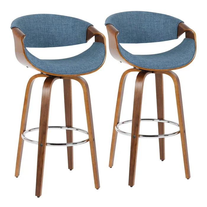 Curvini Mid – Century Modern Fixed Height Barstool With Swivel (Set of 2)