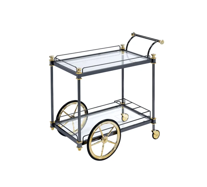 Cyrus – Clear Glass Serving Cart – Black / Gold