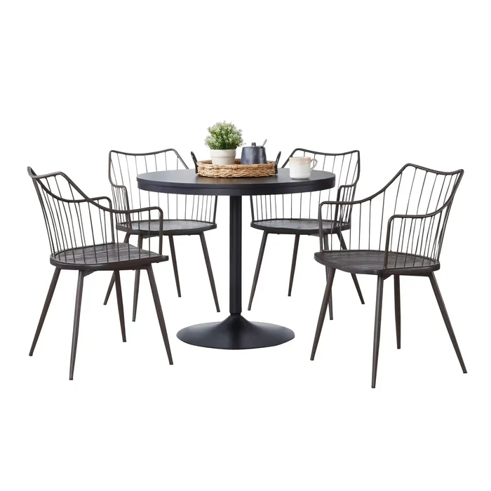 Dakota Winston – 5 Piece Contemporary Dining Set – Black / Brown / Dark Walnut