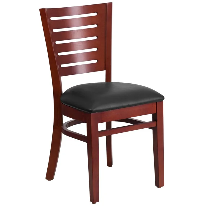 Darby Series Slat Back Mahogany Wood Restaurant Chair – Black Vinyl Seat By Flash Furniture – Black Vinyl Seat , Mahogany Wood Frame