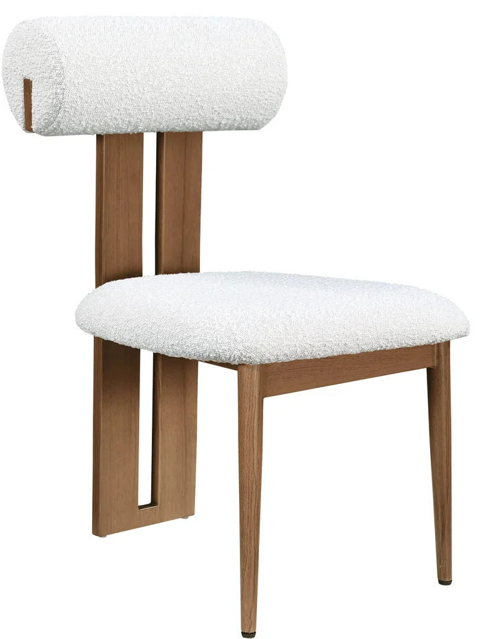Dario – Boucle Dining Chair With Brown Frame (Set of 2) – Cream