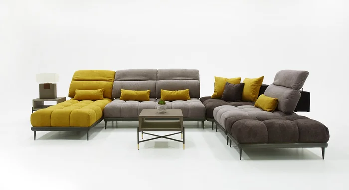David Ferrari Display – Italian Modern Grey + Yellow Fabric Modular Sectional Sofa