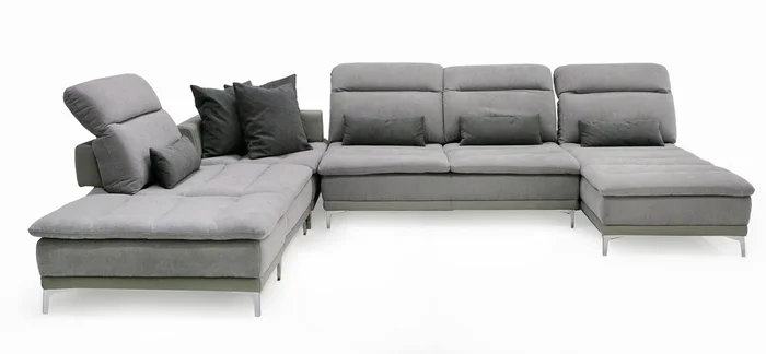 David Ferrari Horizon – Modern Grey Fabric + Grey Leather U Shaped Sectional Sofa