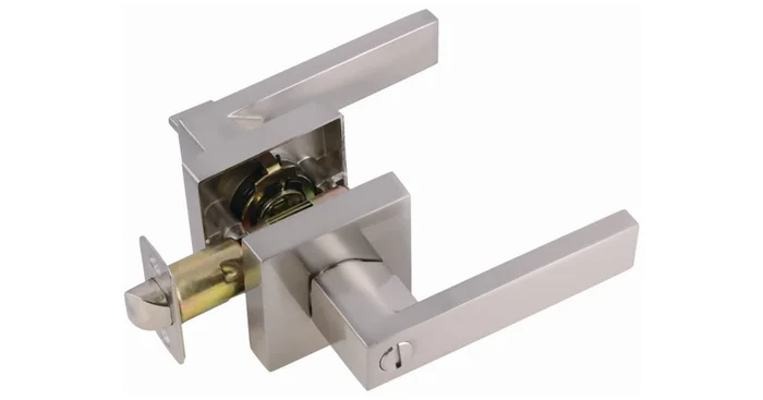 Design House Karsen Privacy Door Lever Set with Radius Corner Latch Faceplate