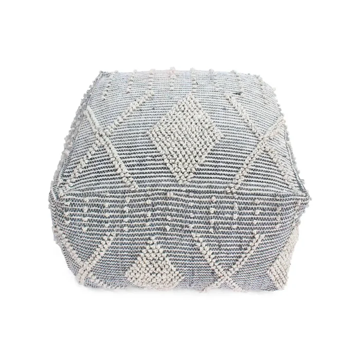 Diamond – Handcrafted Faux Yarn Pouf – Ivory / Gray