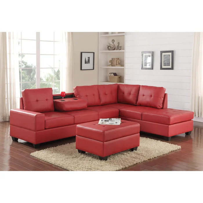 Diamond Modern Furniture HH 2Heights Polyurethane Sectional 2Heights Sectional with Ottoman