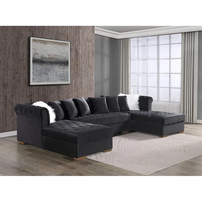 Diamond Modern Furniture HH Aria Fabric 3 pc Sectional Aria Black