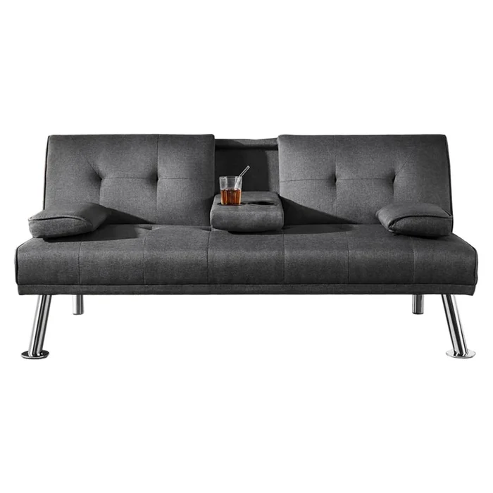 Diamond Modern Furniture HH Chelsea Futon Chelsea Futon with Drop Down Cup Holder – Grey