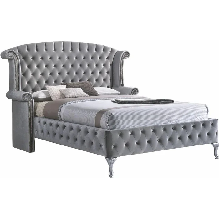 Diamond Modern Furniture HH Diamond Palace Queen Upholstered Bed Diamond Palace Queen Bed – Gray