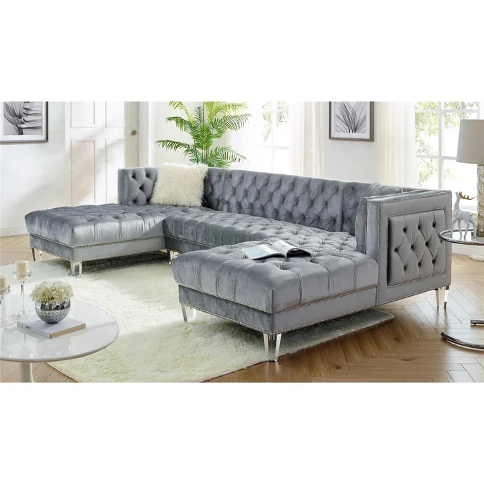 Diamond Modern Furniture HH Fabric 3 pc Sectional Prada – Grey