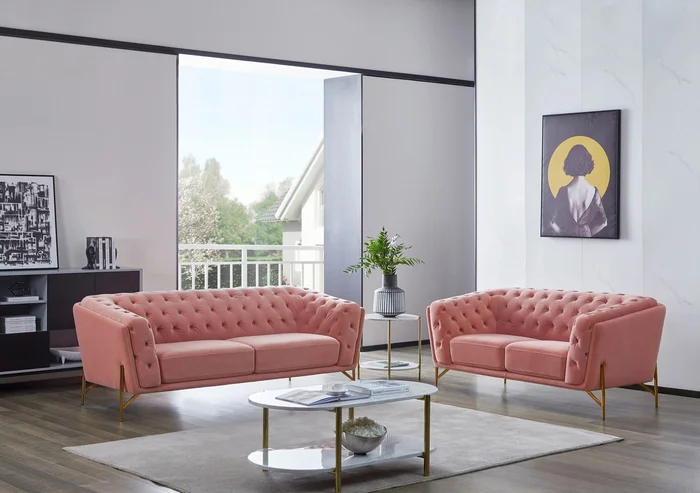 Divani Casa Aiken – Modern Salmon Velvet Sofa