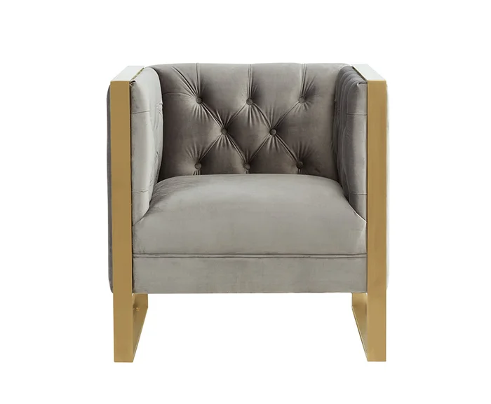 Divani Casa Carlos Modern Grey Velvet & Gold Accent Chair