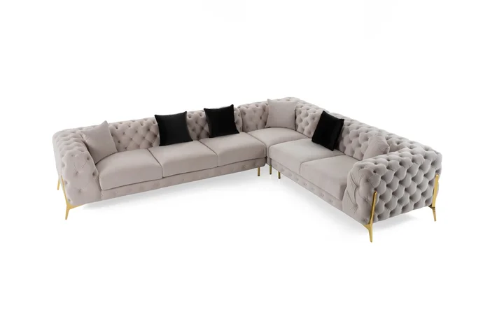 Divani Casa Clarice – Transitional Light Beige Velvet Sectional Sofa