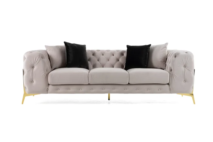 Divani Casa Clarice – Transitional Light Beige Velvet Sofa