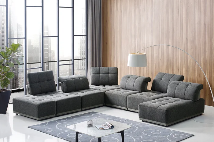 Divani Casa Ekron – Modern Grey Fabric Modular Sectional Sofa