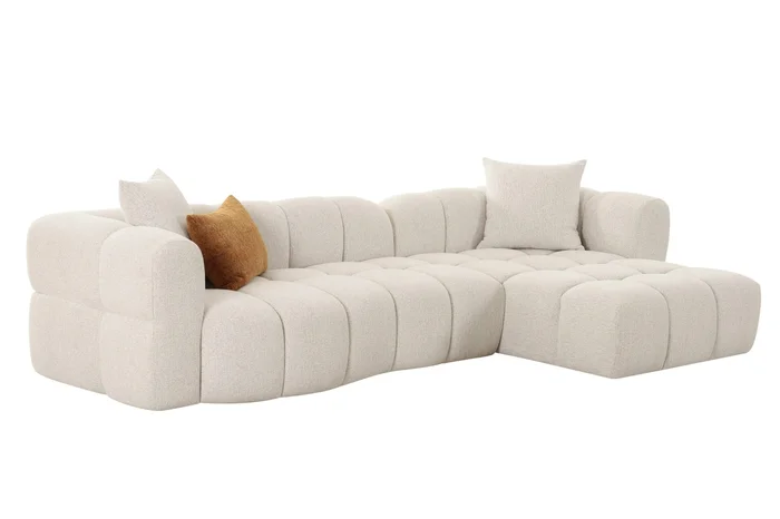 Divani Casa Freya – Modern Beige Fabric Sectional w/ Console