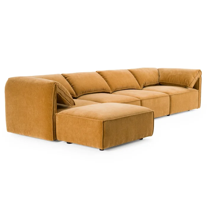 Divani Casa Gene – Modern Ochre Fabric 5-Piece Modular Sectional Sofa