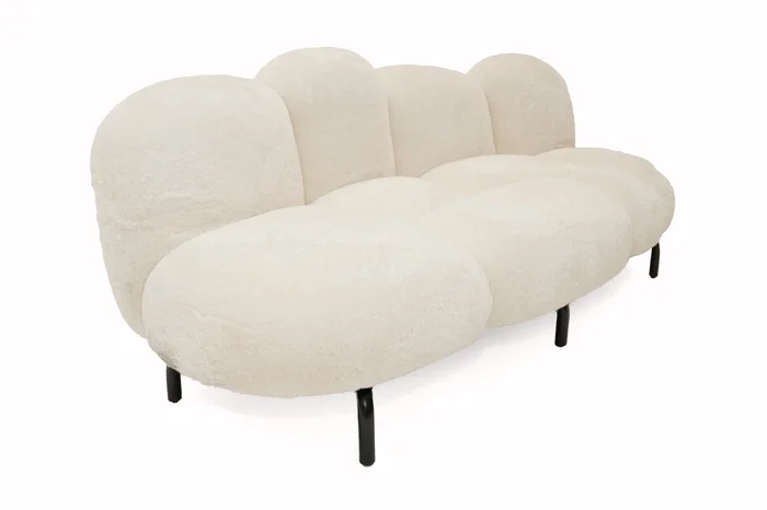 Divani Casa Glaster – Contemporary White Sherpa 88″ Bubble Sofa