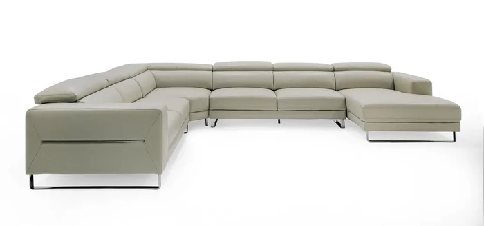 Divani Casa Hawkey – Contemporary Light Grey Leather RAF Chaise Sectional Sofa