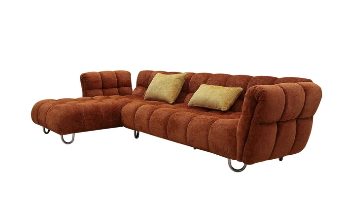Divani Casa Jacinda – Modern Burnt Orange Fabric Left Facing Sectional Sofa + 2 Yellow Pillows
