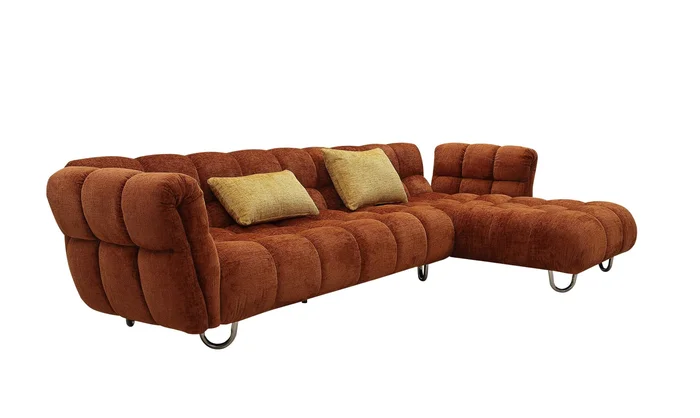 Divani Casa Jacinda – Modern Burnt Orange Fabric Right Facing Sectional Sofa + 2 Yellow Pillows