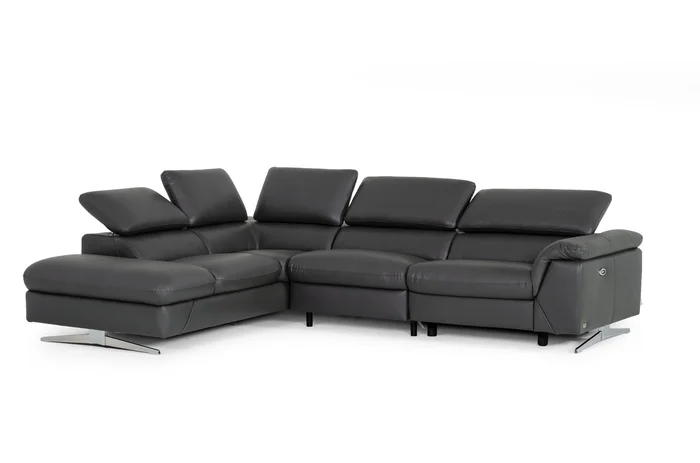 Divani Casa Maine – Modern Dark Grey Eco-Leather Left Facing Sectional Sofa with Recliner
