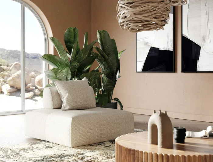 Divani Casa Mondo – Modern 2 Seat Modular Beige Fabric Sectional