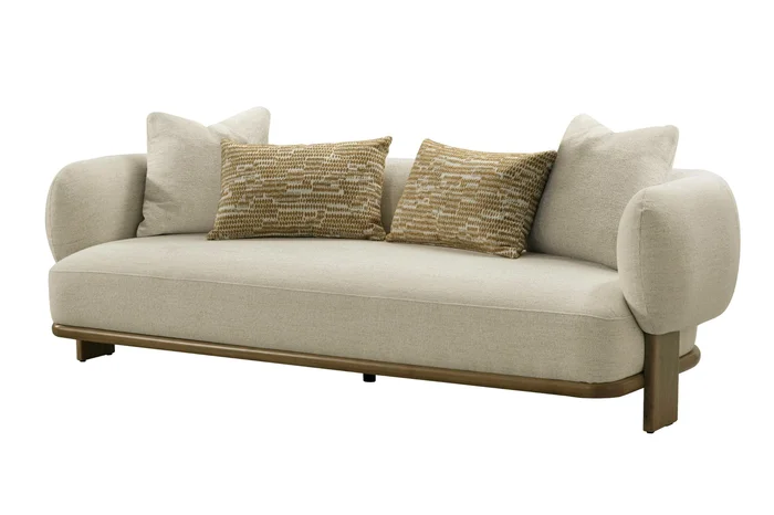 Divani Casa Optima – Mid-Century Modern Beige + Orange Fabric 3-Seater Sofa