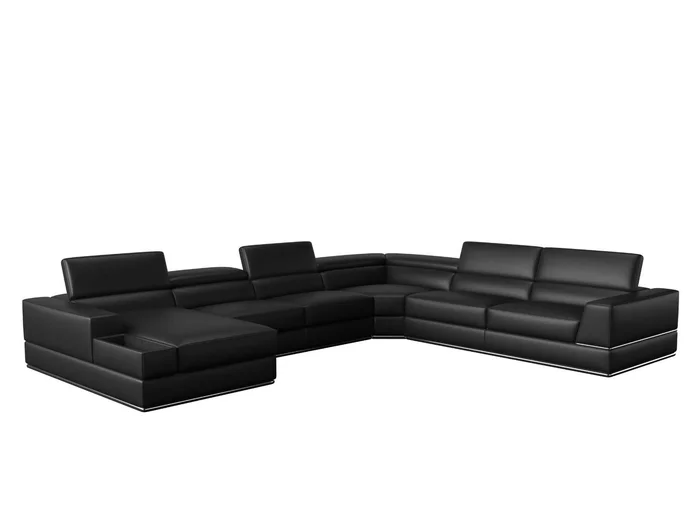 Divani Casa Pella – Modern Black Italian Leather U Shaped LAF Chaise Sectional Sofa