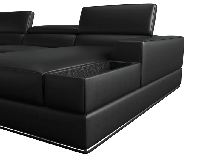 Divani Casa Pella – Modern Black Italian Leather U Shaped Sectional Sofa