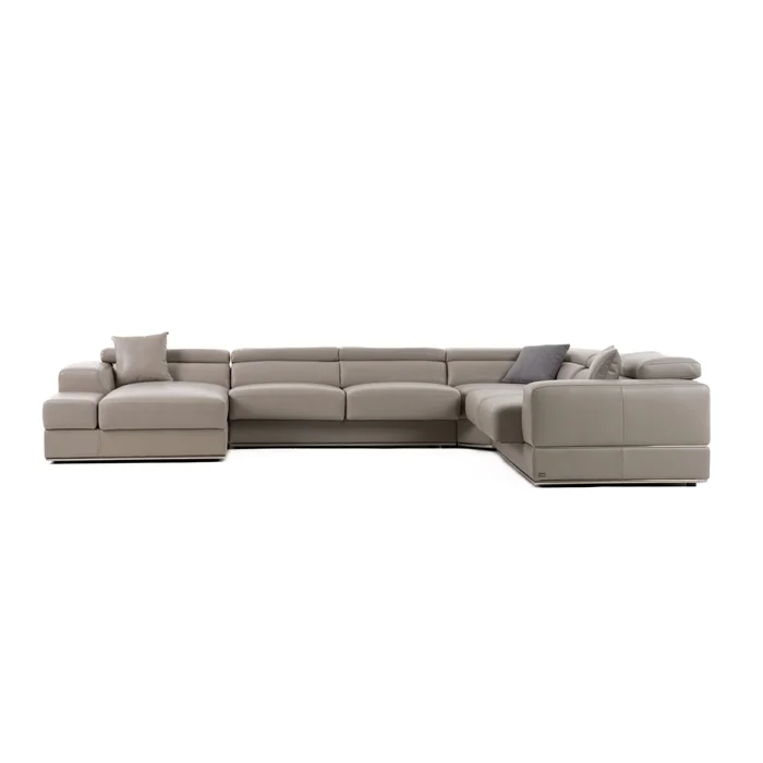 Divani Casa Pella – Modern Grey Italian Leather U Shaped Sectional Sofa