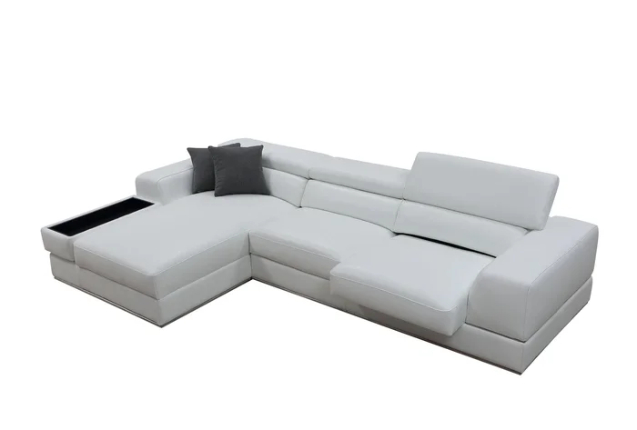 Divani Casa Pella Mini – Modern White Leather Left Facing Sectional Sofa