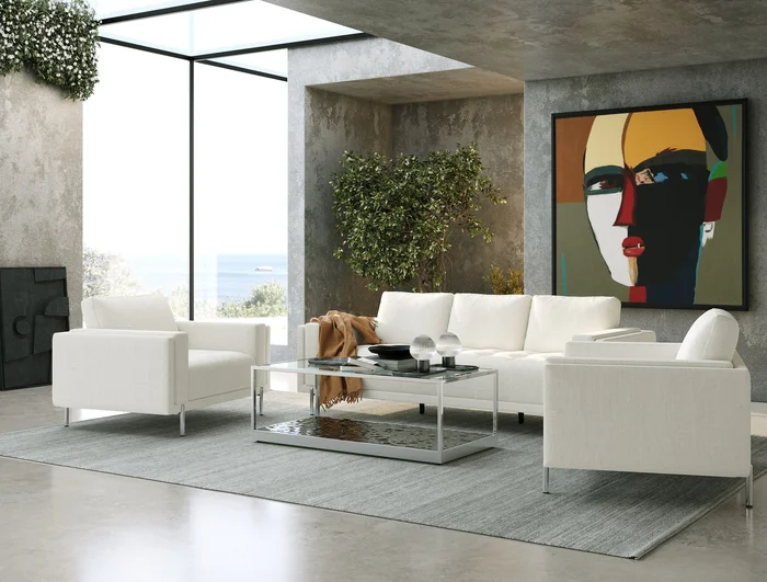 Divani Casa Schmidt – Modern Off White Fabric Sofa + 2 Chairs