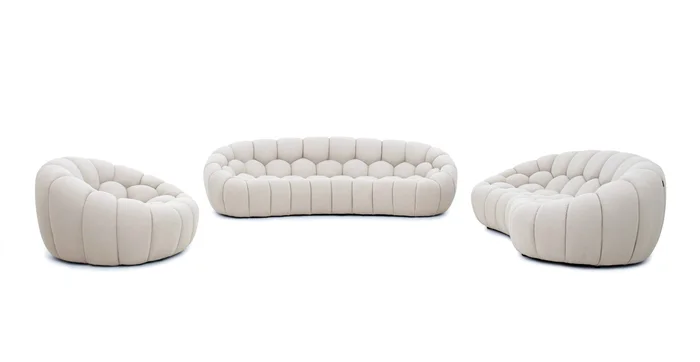 Divani Casa Yolonda – Modern Curved Beige Fabric Sofa Set