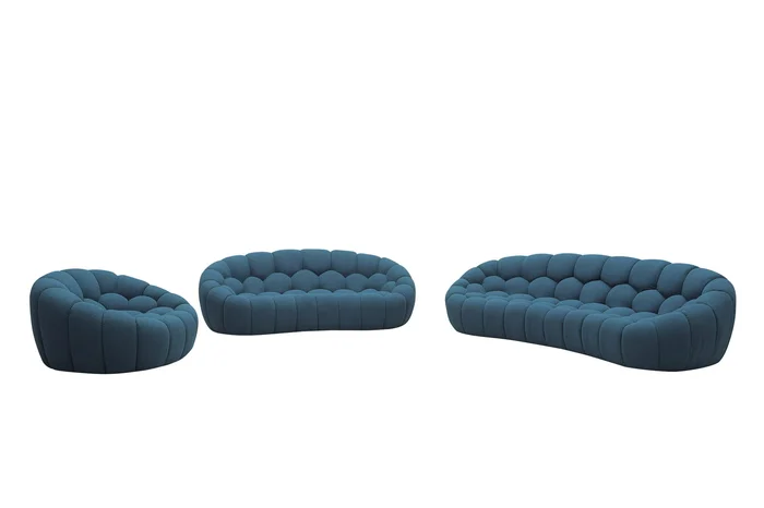 Divani Casa Yolonda – Modern Curved Dark Teal Fabric Sofa Set