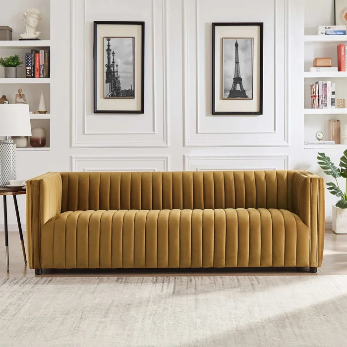 Dominic Gold Channel Tufted Velvet Sofa