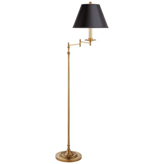 Dormamu Swing Arm Floor Lamp with Black Shade – Antique Brass
