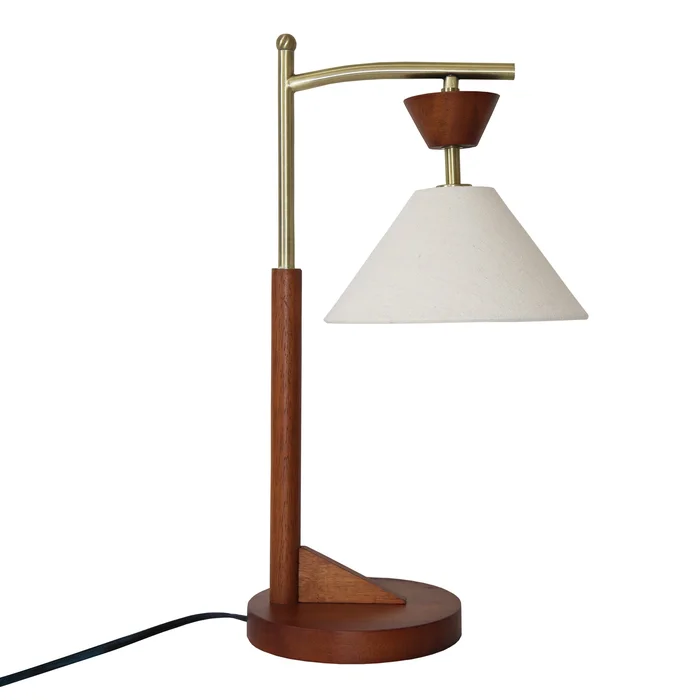 Dreamlight Table Lamp, Brown Solid Wood Base with Elegant Cone Linen Shade