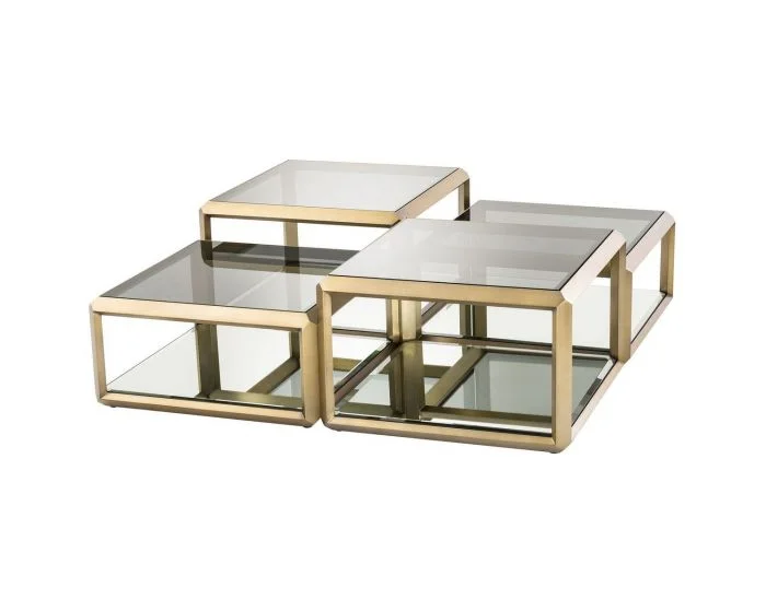 Eichholtz Callum Brushed Brass Finish Coffee Table – Set of 4