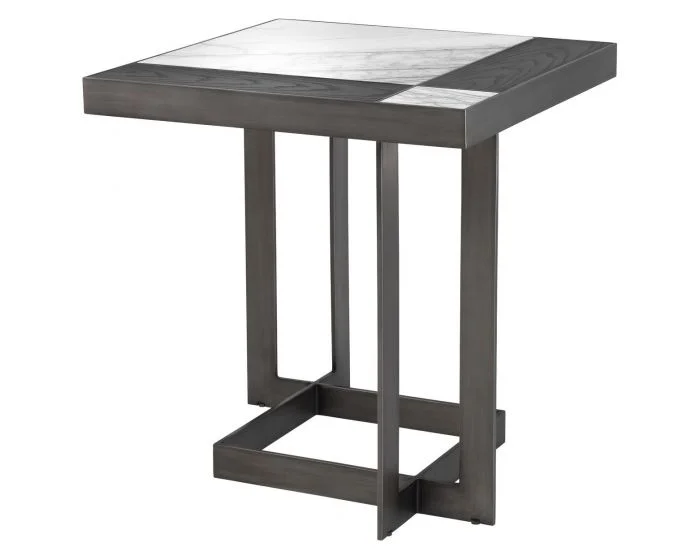 Eichholtz Hermoza Mocha Crown Oak Veneer Bronze Side Table