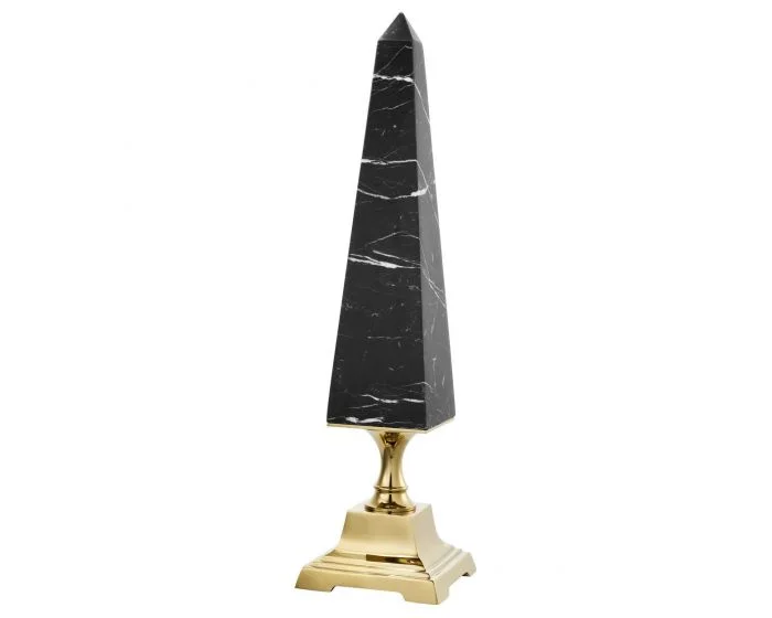 Eichholtz Layford Large Gold Finish Black Marble Obelisk