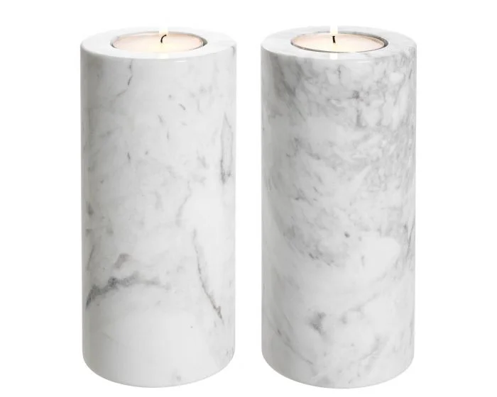 Eichholtz Tobor Large White Marble Tealight Holder – Set of 2