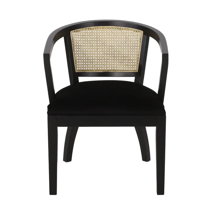 Elegant Dining Chair With Cane Web Backrests And Velvet Upholstery