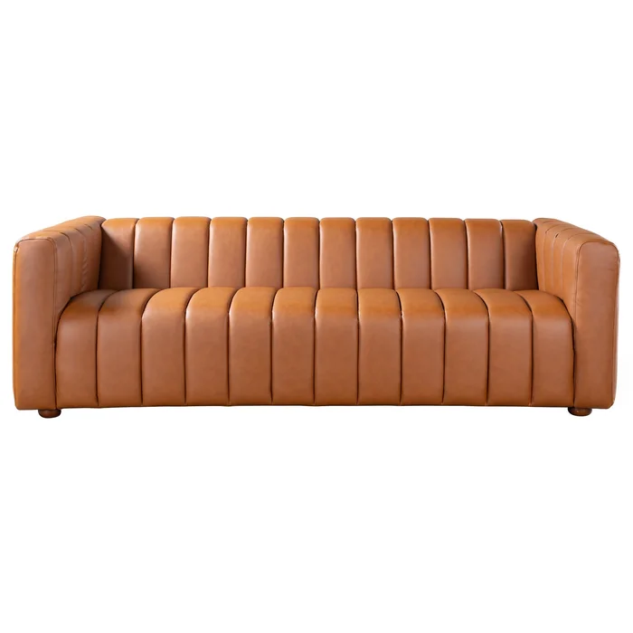 Elrosa Channel Tufted Cognac Vegan Leather Sofa