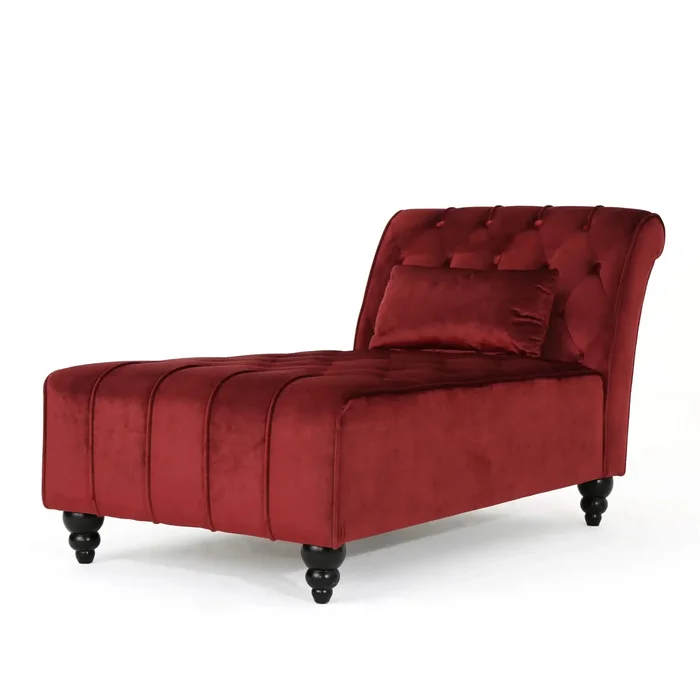 Ethereala – Upholstered Velvet Chaise Lounge With Button Tufted – Garnet