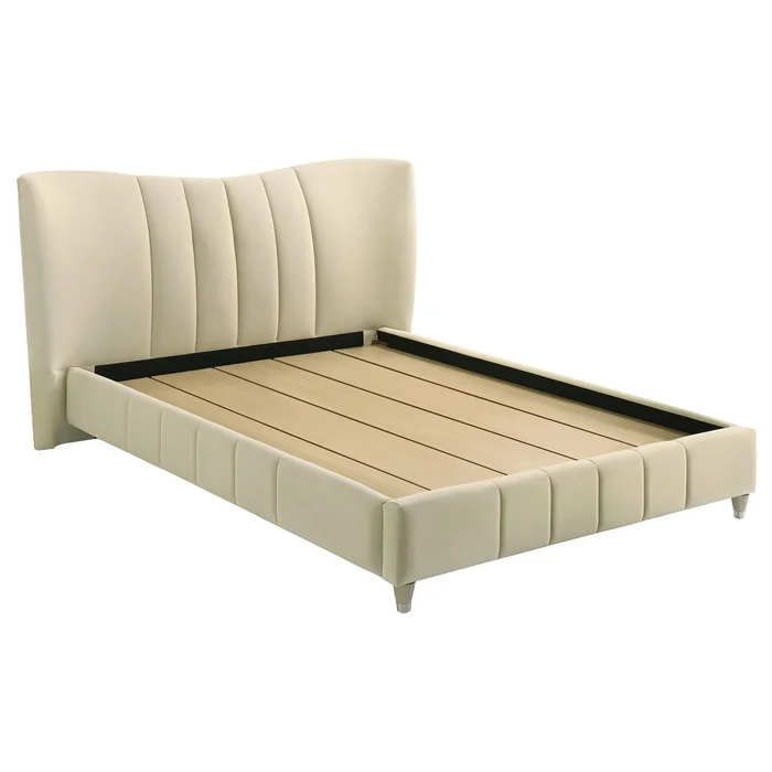 Evelyn Upholstered Queen Panel Platform Bed Ivory