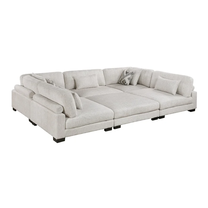 Finney Pit Style Light Beige Textured Fabric Sectional Sofa Couch