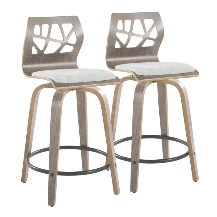 Folia – Contemporary Fixed Height Stool With Swivel With Round Footrest (Set of 2)