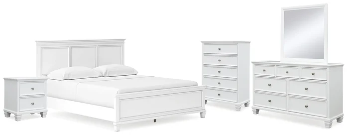 Fortman California King Panel Bed with Mirrored Dresser, Chest and Nightstand