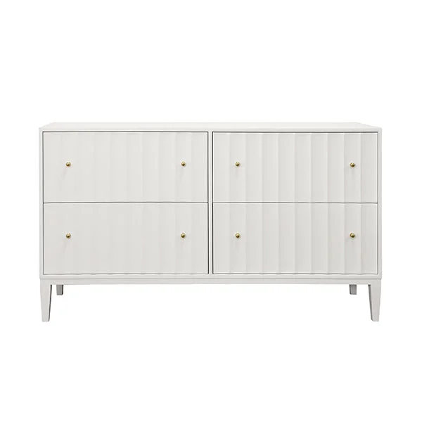Four Drawer Chest With Fluted Detail In Matte White Lacquer